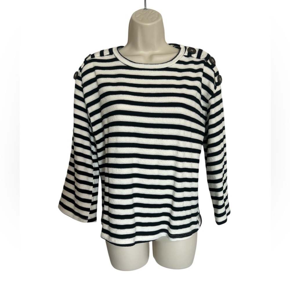 Lavish Black and Crram Striped 3/4 Sleeve Top